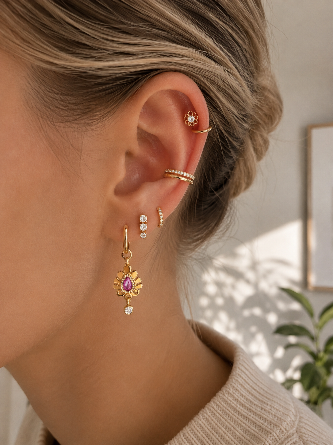 Pink Lotus Hoops – Ohrringe