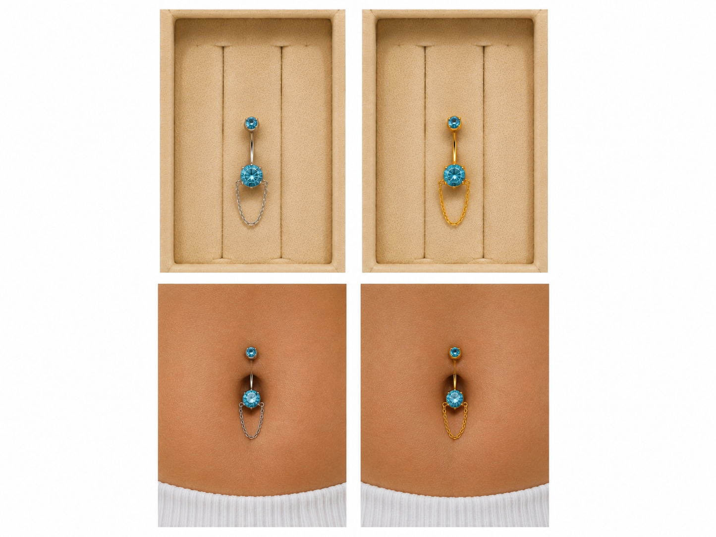 Bauchnabelpiercing mit Kristall & feiner Kette