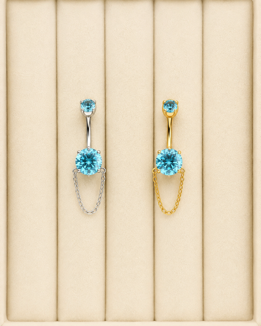 Bauchnabelpiercing mit Kristall & feiner Kette